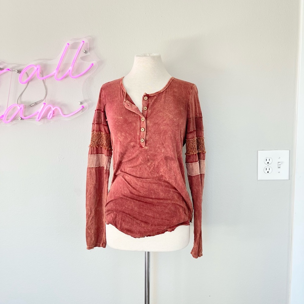 BKE Brick Red Long Sleeve Henley
